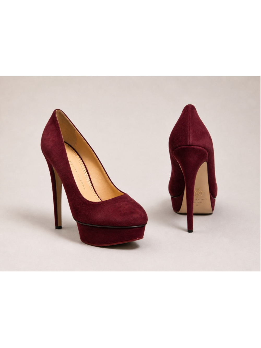 Charlotte Olympia Dolly Burgundy Suede Platform Pump EU40 US10 Box Dust Bag